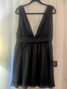 Lulu's Black Sparkle V-Neck Sleeveless Dress, xl